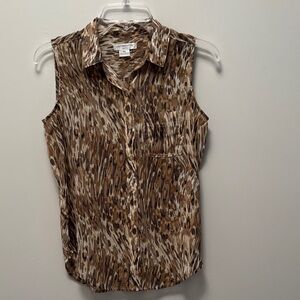 Liz Claiborne Brown Patterned Sleeveless Blouse